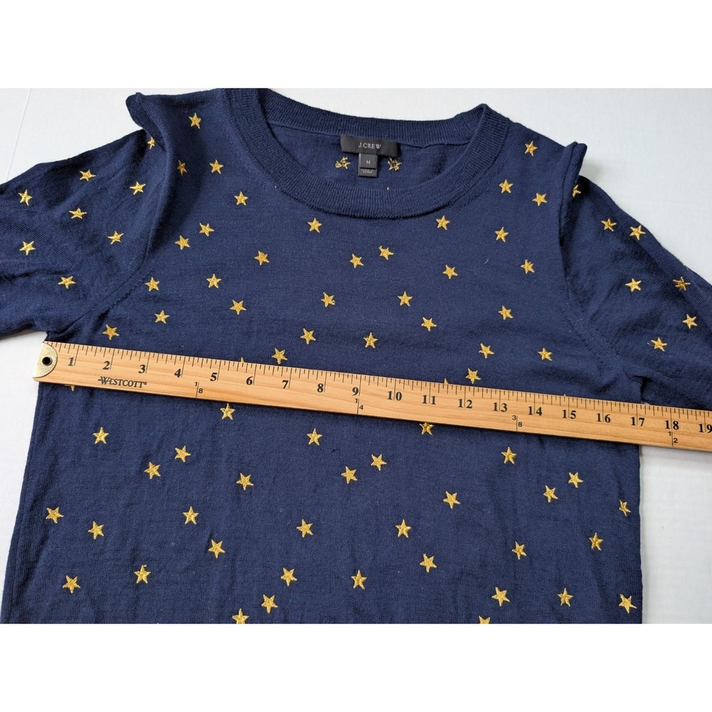 J Crew Merino Wool Womens Sweater Medium Navy Blue Stars Long Sleeve - Picture 6 of 9